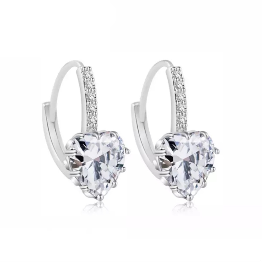 White Gold Plated Sparkling Heart Hoop Earrings
